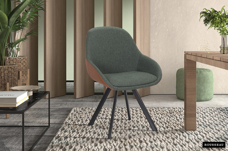 Image 1 for SALE - Stoel Jan Stof Groen Rug PU Cognac