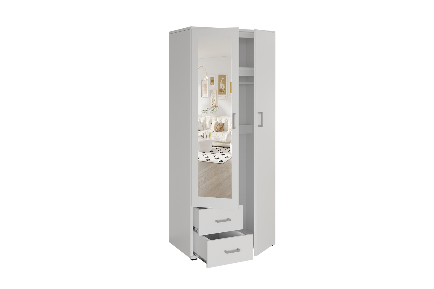 Image 4 for Kledingkast Marc 2 deuren met spiegel Wit