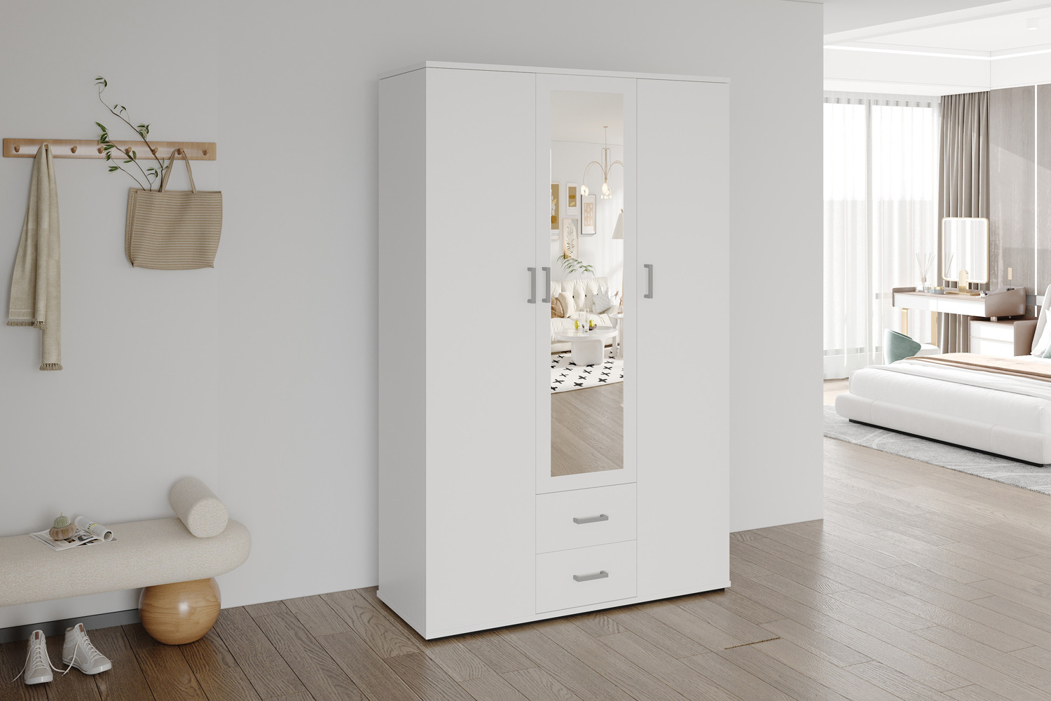 Image 1 for Kledingkast Marc 3 deuren met spiegel Wit