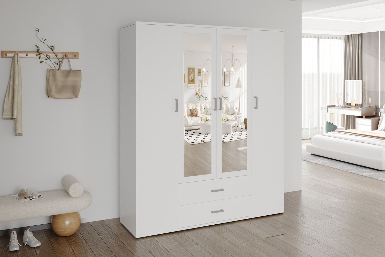 Image 1 for Kledingkast Marc 4 deuren met 2 spiegels Wit