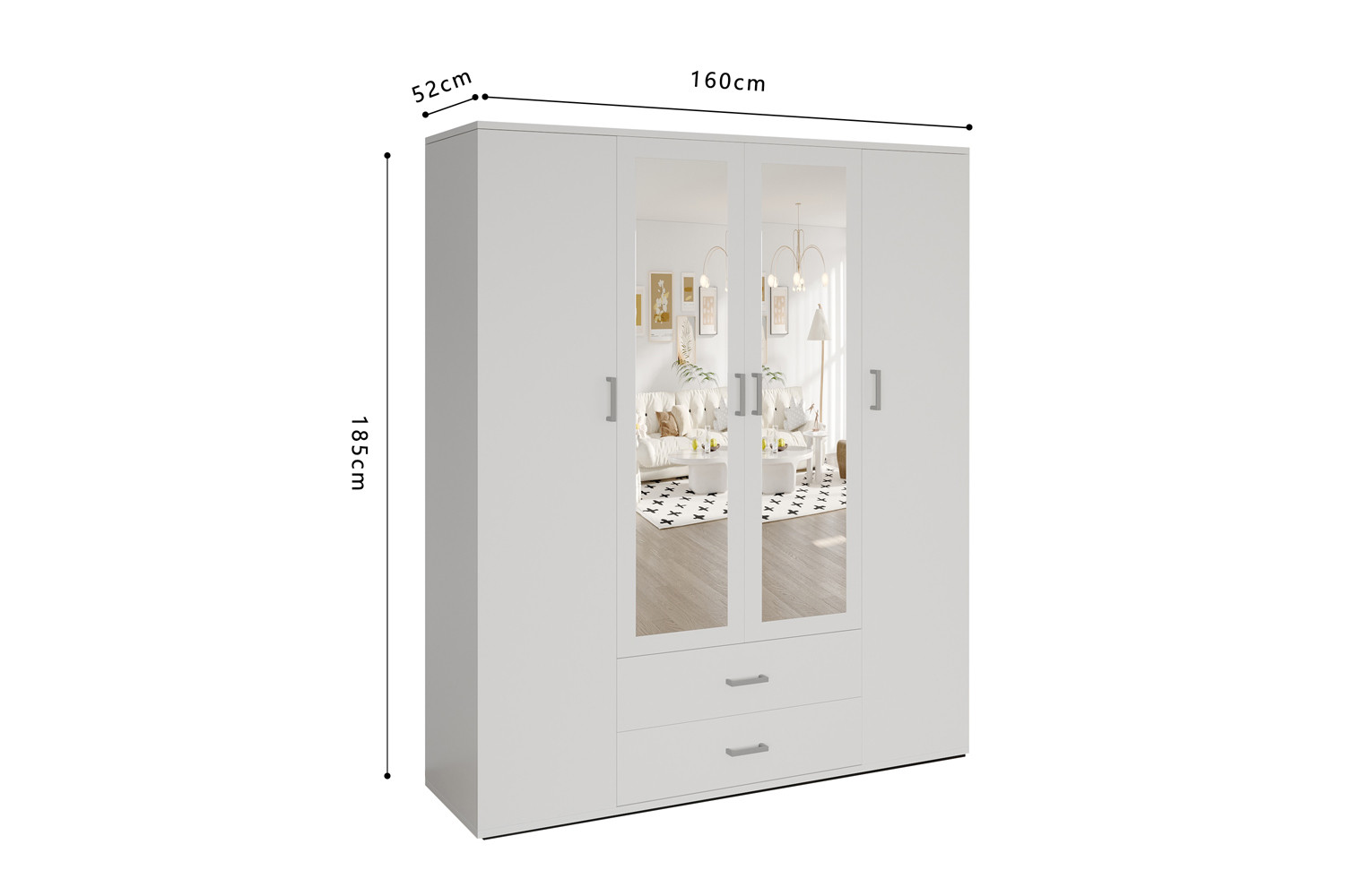 Image 8 for Kledingkast Marc 4 deuren met 2 spiegels Wit