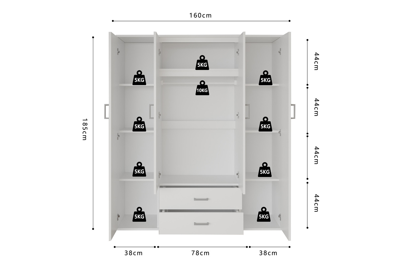 Image 9 for Kledingkast Marc 4 deuren met 2 spiegels Wit