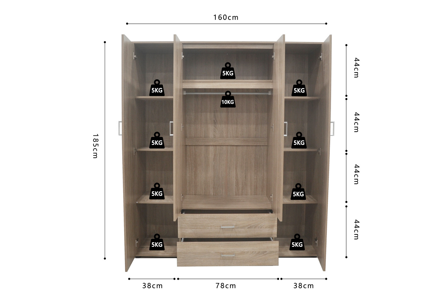 Image 9 for Kledingkast Marc 4 deuren met 2 spiegels Sonoma