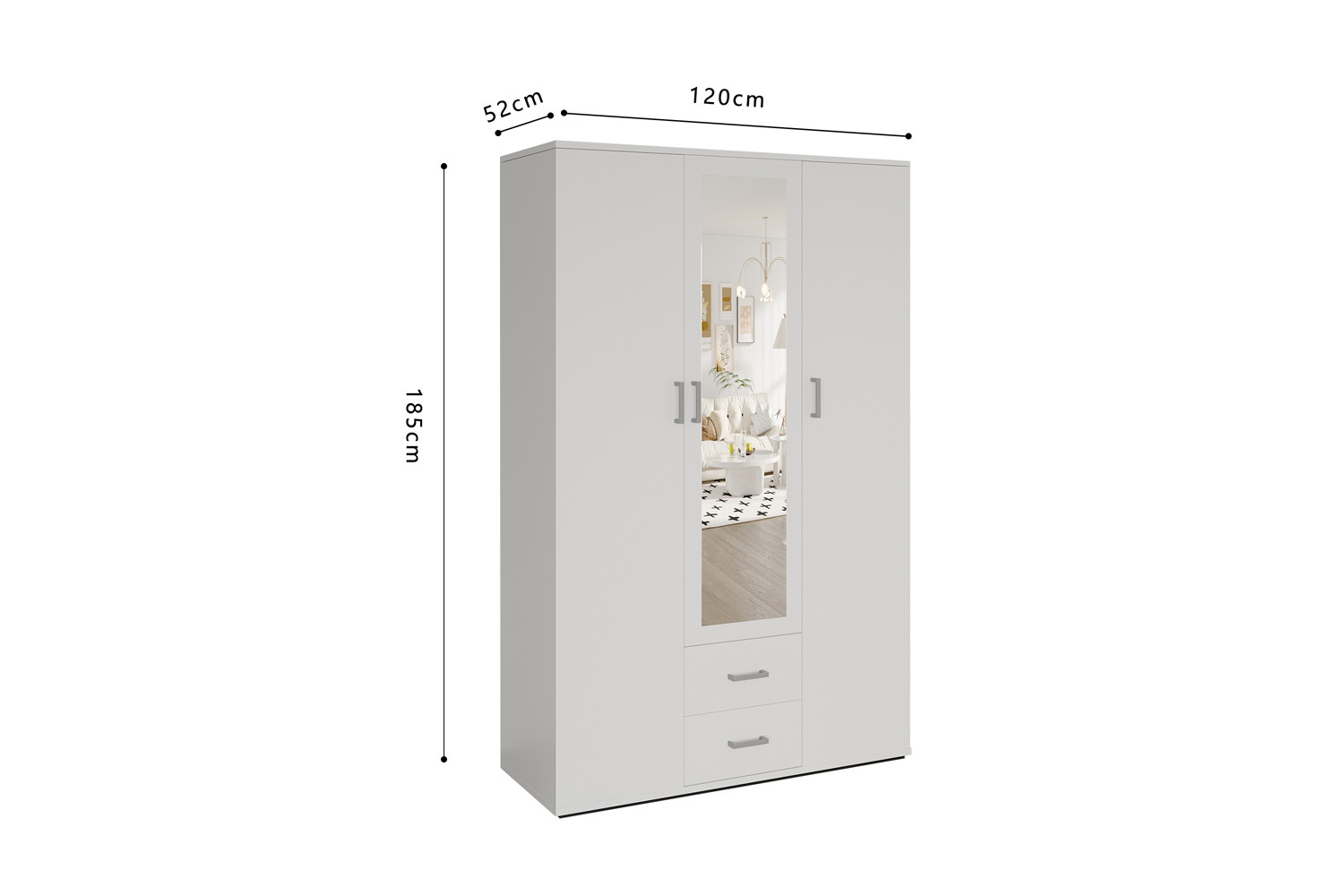 Image 8 for Kledingkast Marc 3 deuren met spiegel Wit