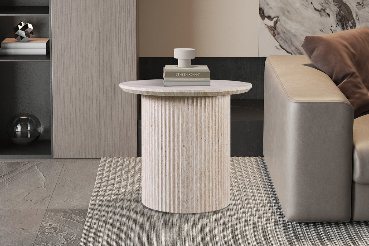 Image 1 for Salontafel Lagos 50 cm Rond Decor Travertin Beige
