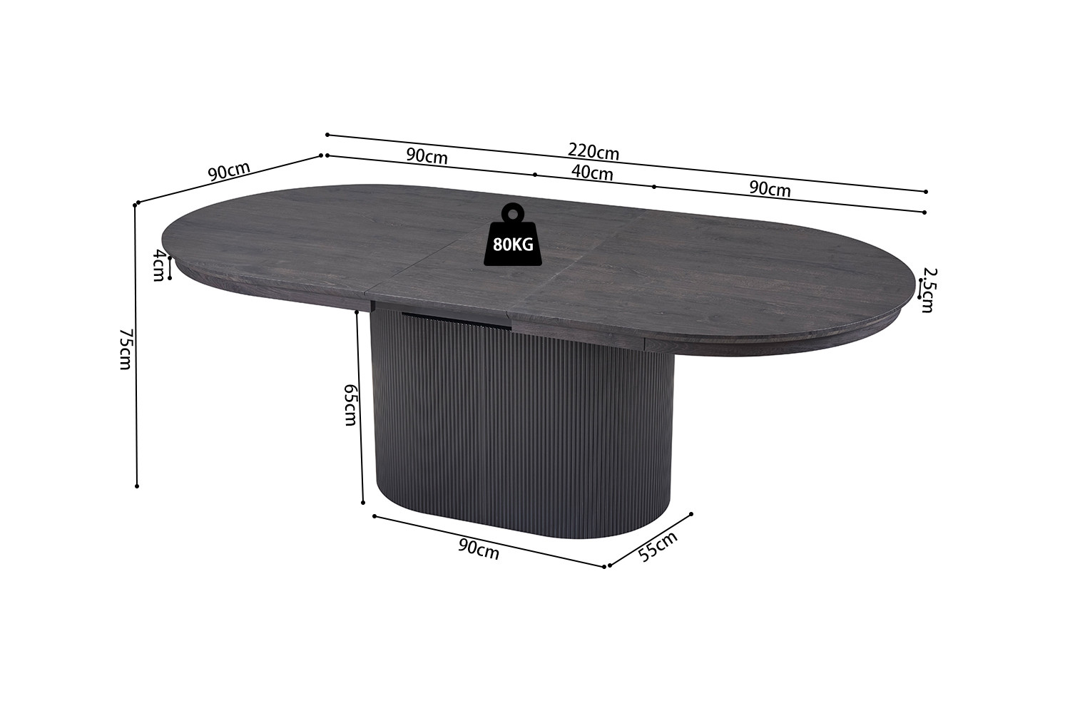 Image 12 for Uitschuifbare tafel Lagos 180-220 cm Ovaal Decor Donkerbruin