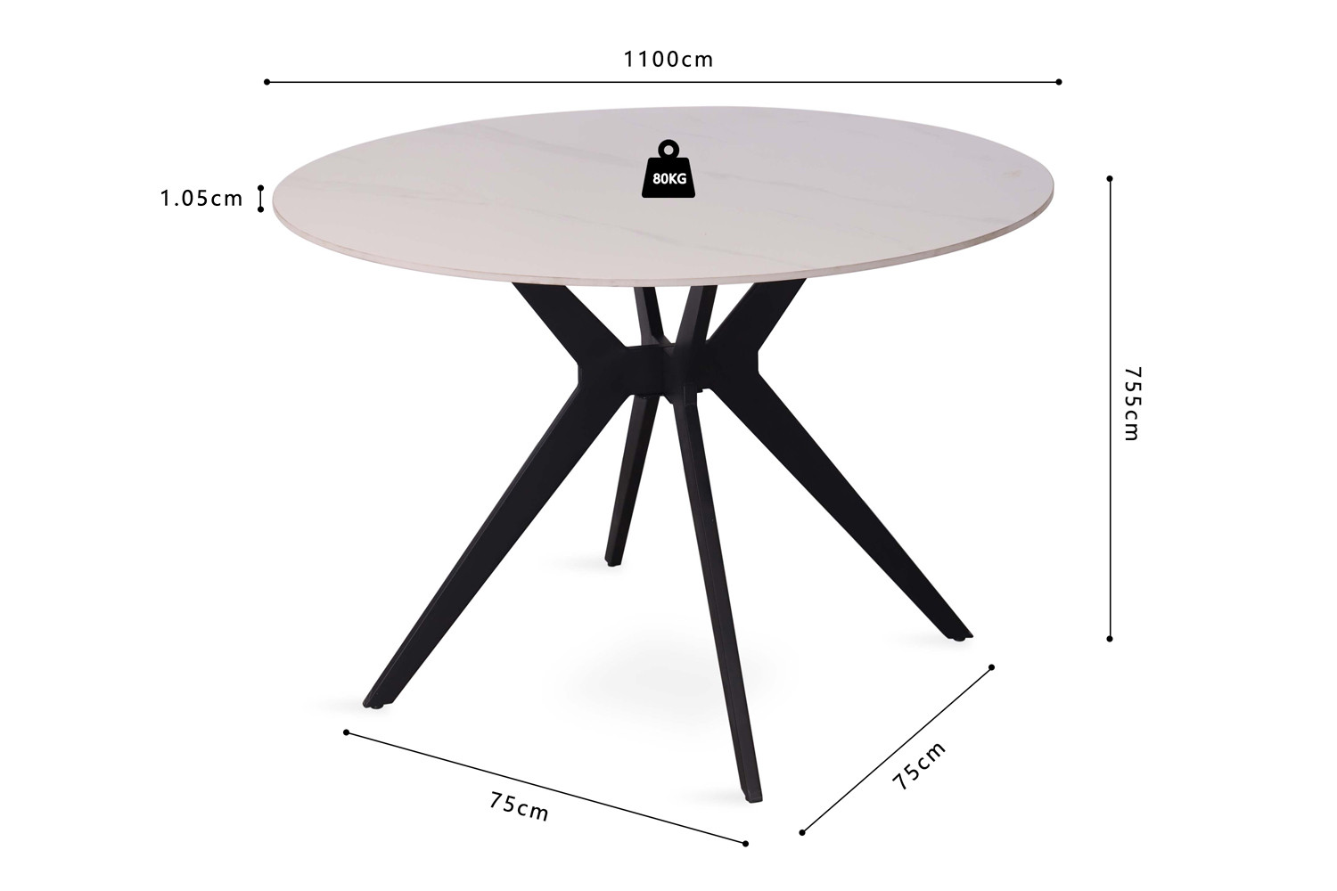 Image 10 for Tafel Apollo 110 cm Rond Glanzend Steen Snow Wit
