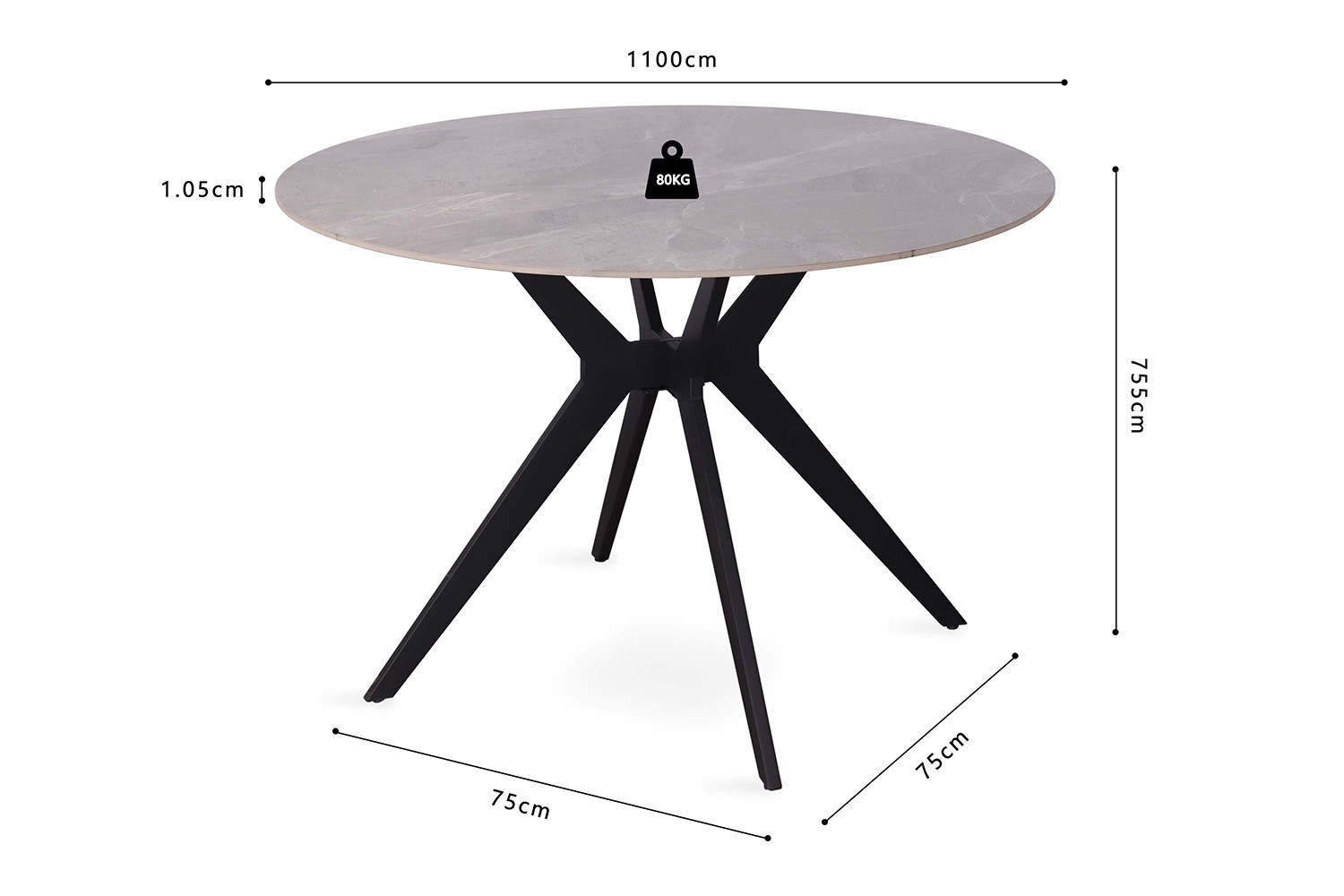Image 10 for Tafel Apollo 110 cm Rond Glanzend Steen Italian Grijs
