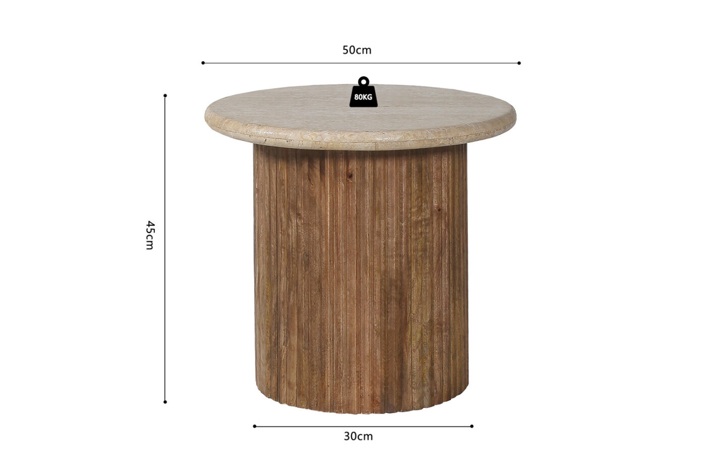 Image 6 for Bijzettafel Louis 50 cm Mango hout met Travertin Beige