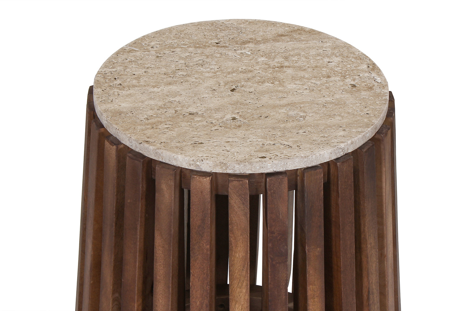 Image 5 for Bijzettafel Luuk 40 cm Rond Mango hout met Travertin Beige