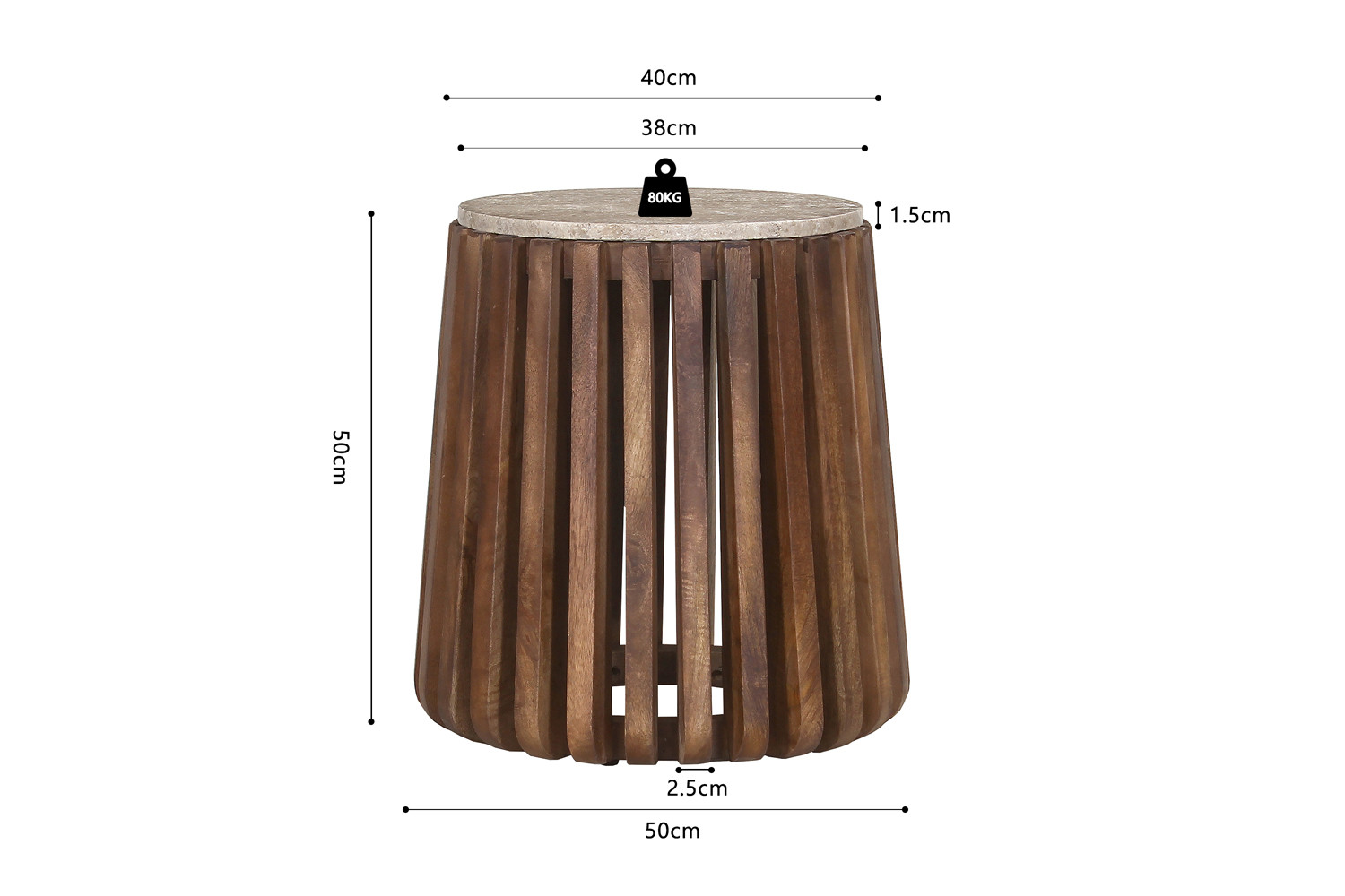 Image 6 for Bijzettafel Luuk 40 cm Rond Mango hout met Travertin Beige