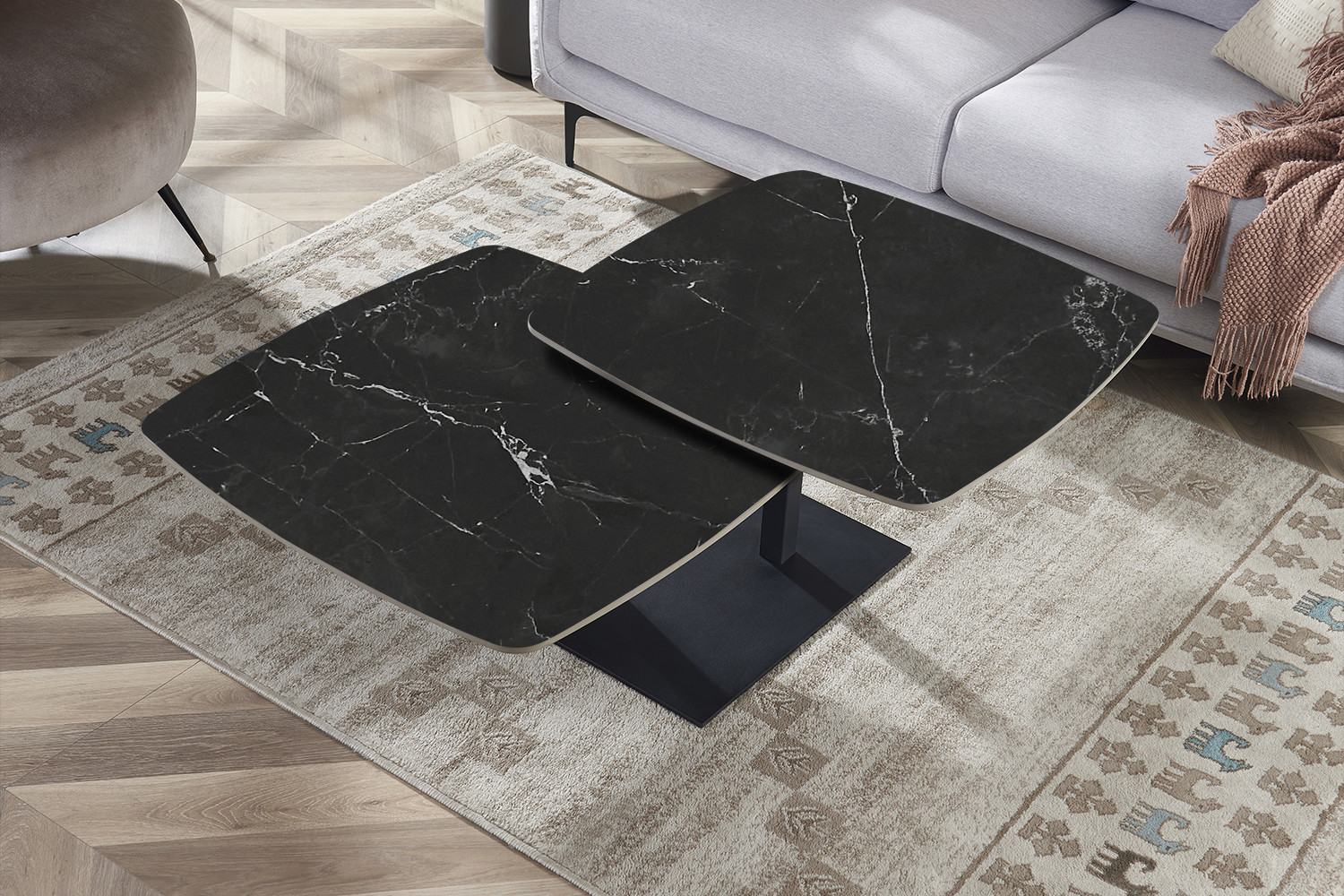 Image 3 for Salontafel Sendai Rond Draaibaar Steen Zwart