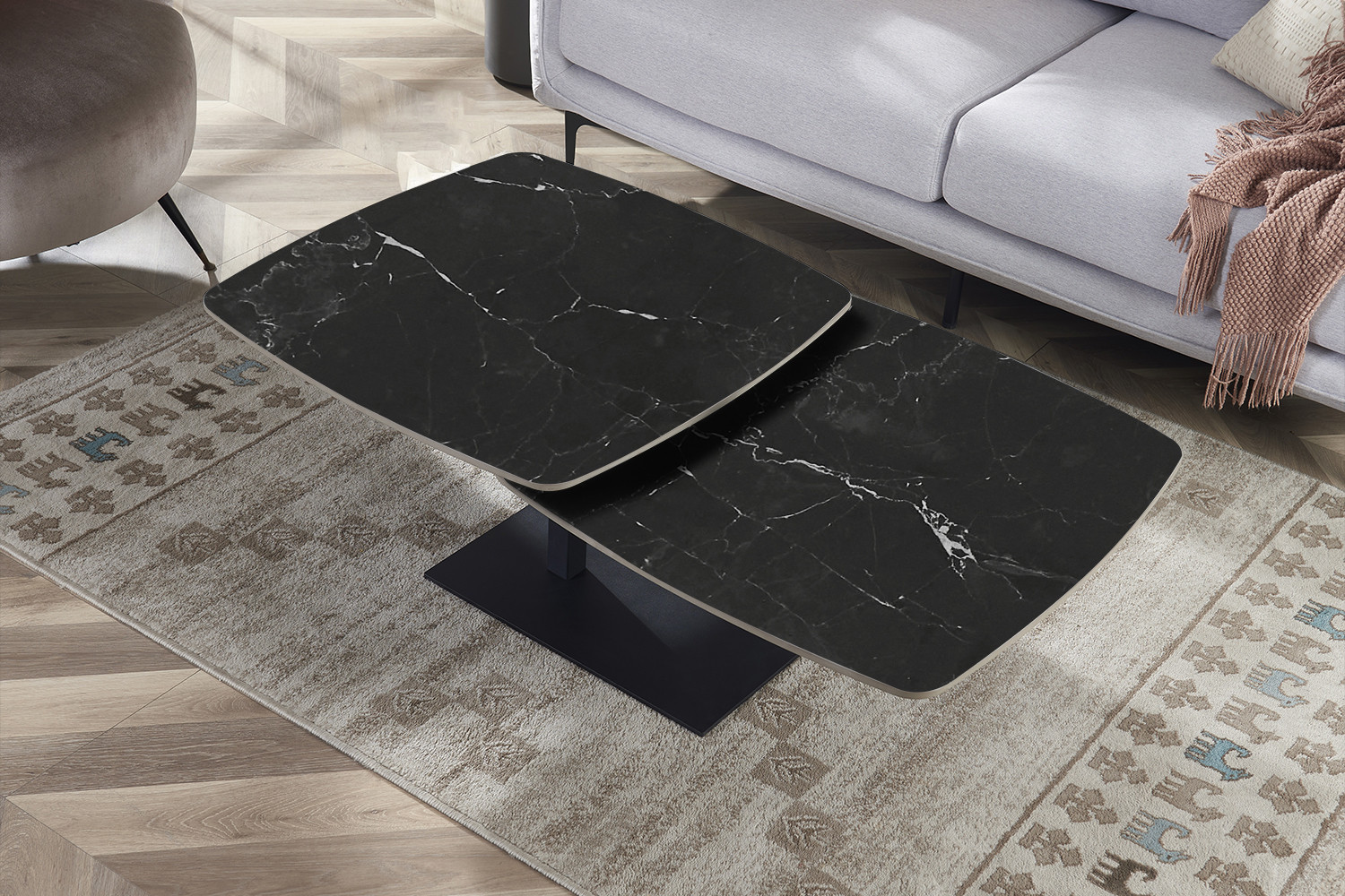 Image 4 for Salontafel Sendai Rond Draaibaar Steen Zwart