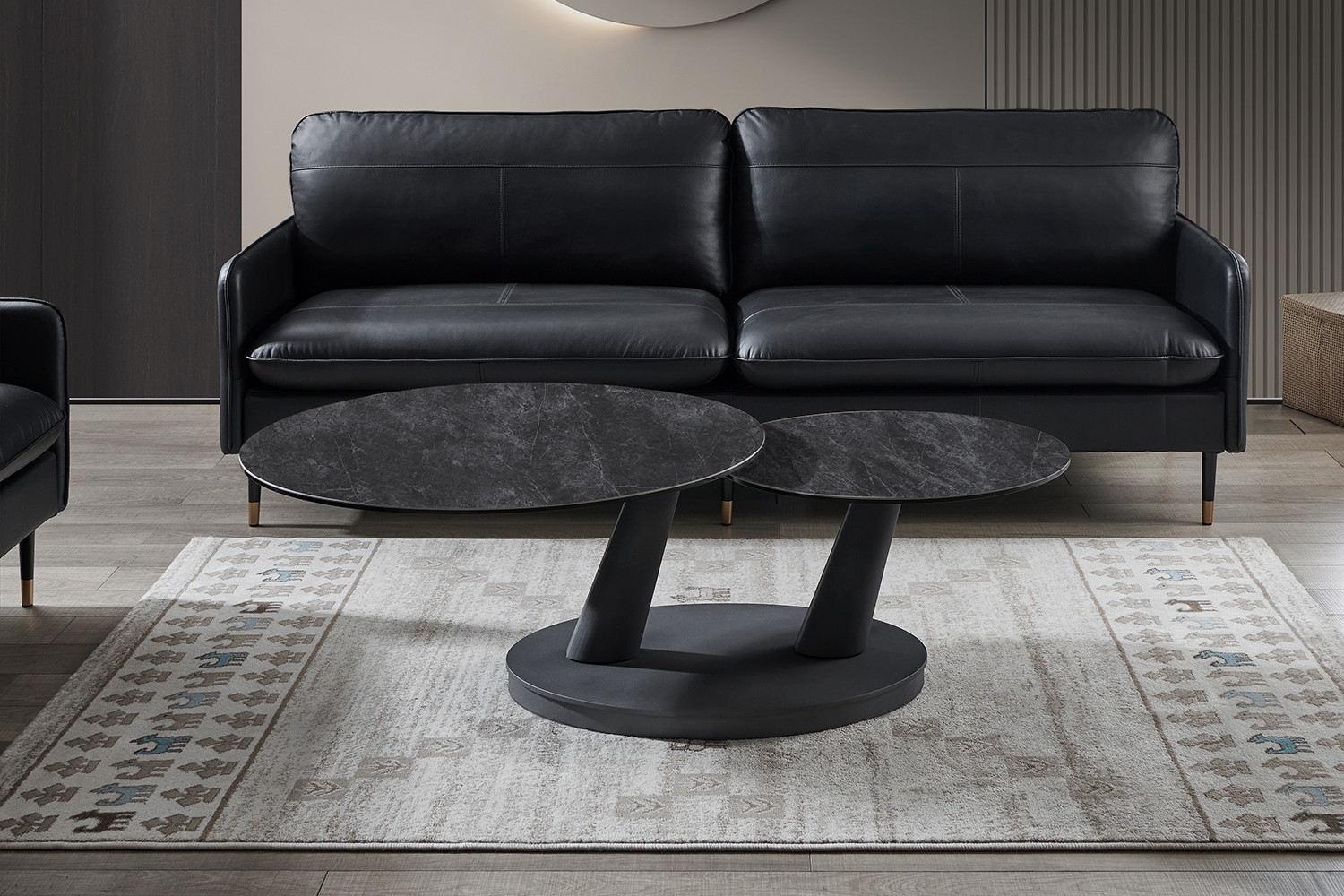 Image 1 for Salontafel Sapporo Rond Draaibaar Steen Donkergrijs