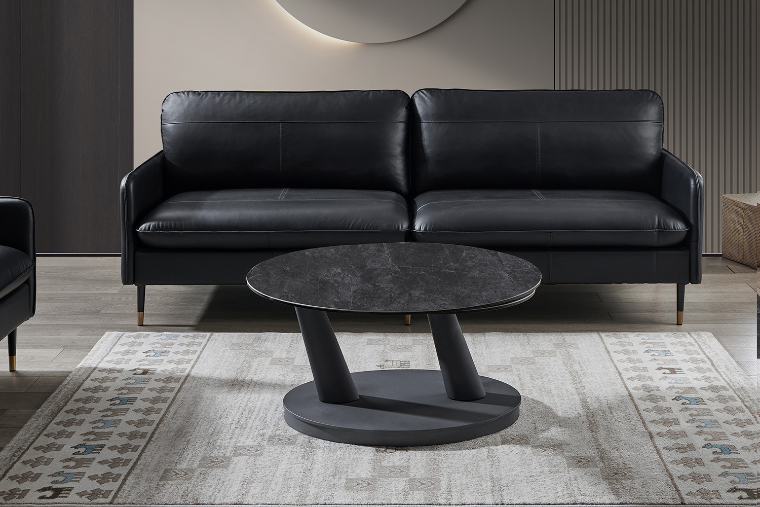 Image 2 for Salontafel Sapporo Rond Draaibaar Steen Donkergrijs