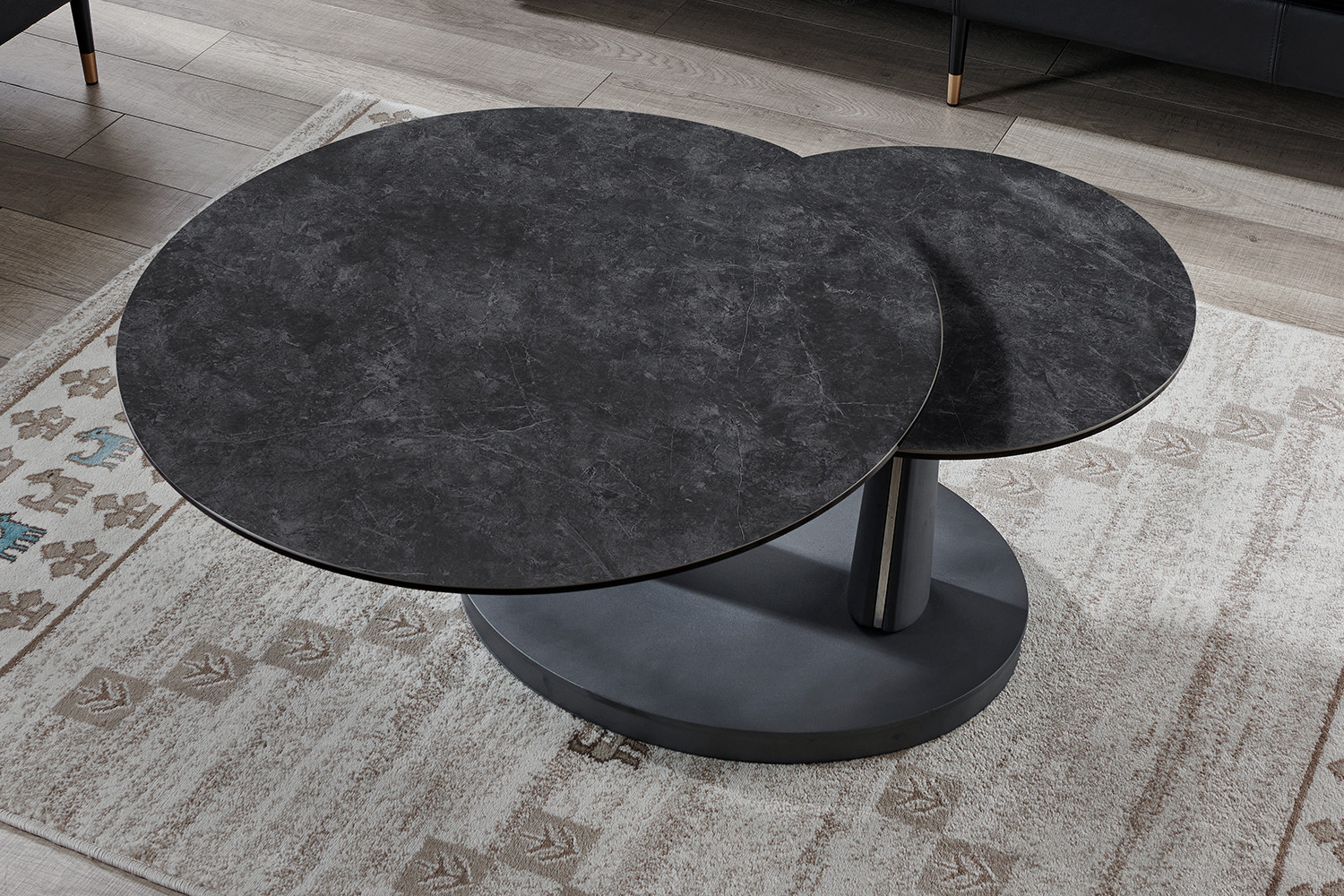 Image 3 for Salontafel Sapporo Rond Draaibaar Steen Donkergrijs