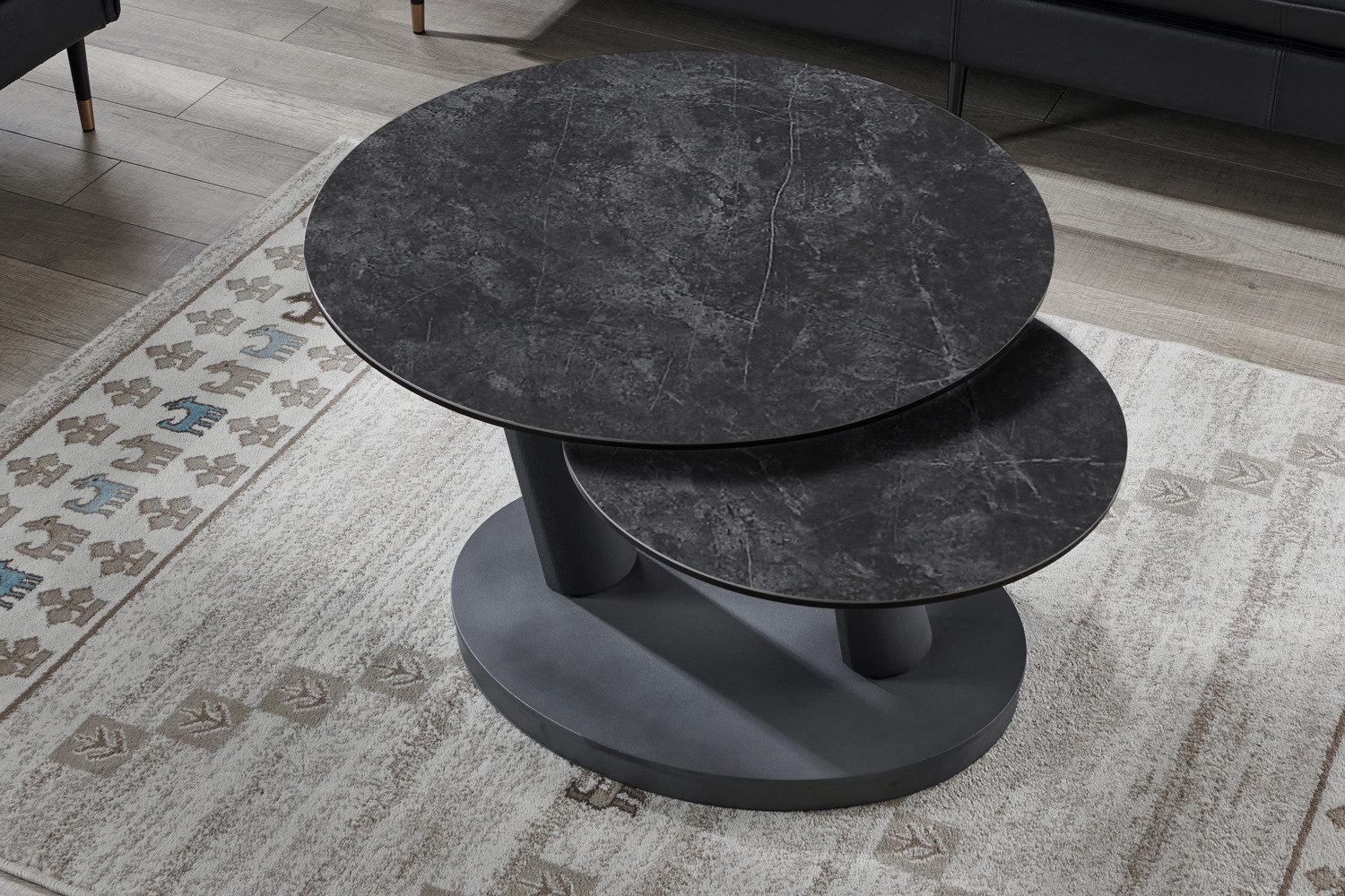 Image 5 for Salontafel Sapporo Rond Draaibaar Steen Donkergrijs