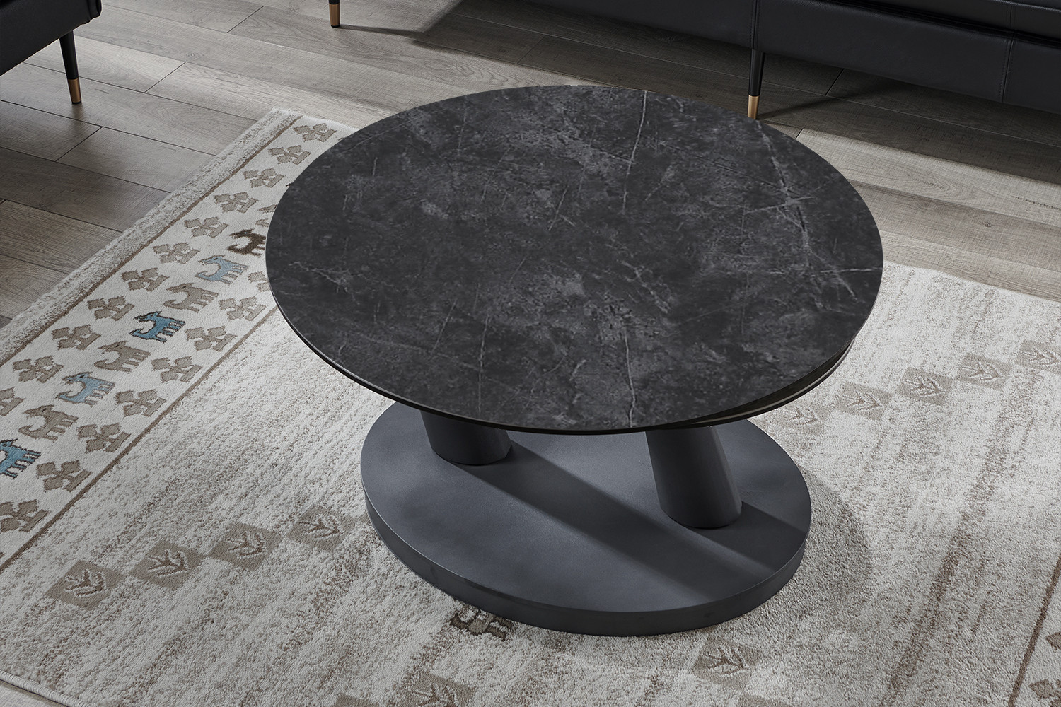 Image 6 for Salontafel Sapporo Rond Draaibaar Steen Donkergrijs