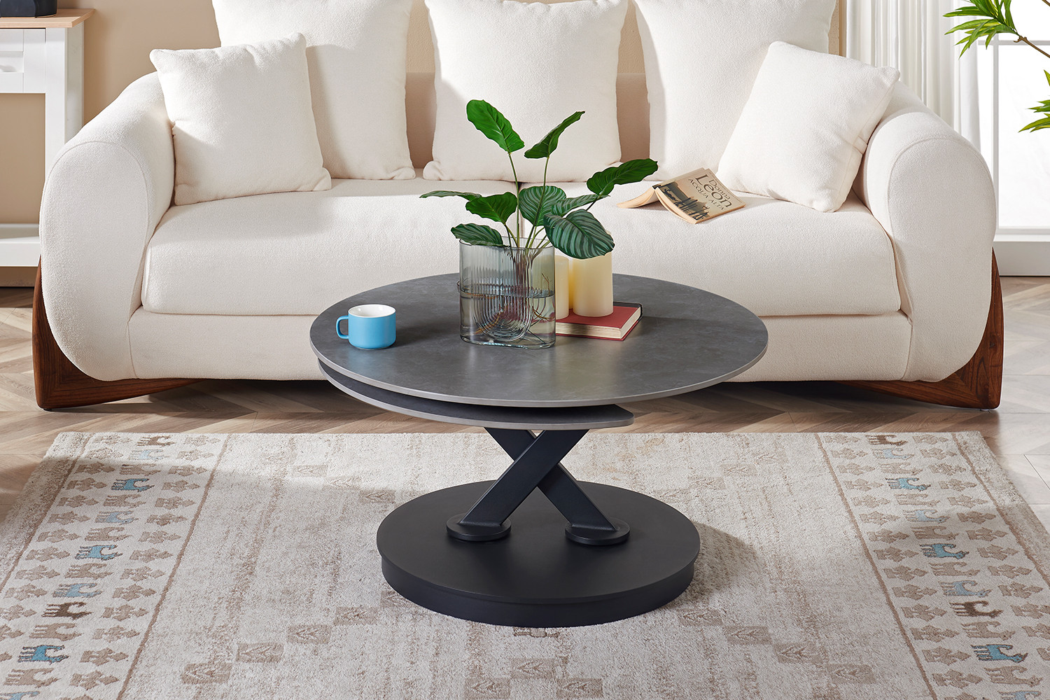 Image 2 for Salontafel Nara Rond Draaibaar Steen Lichtgrijs