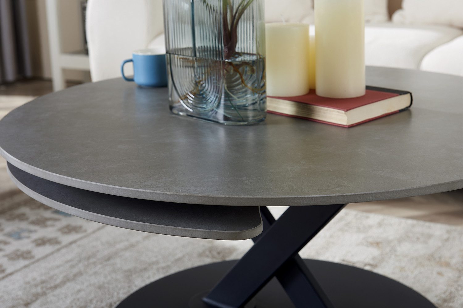 Image 4 for Salontafel Nara Rond Draaibaar Steen Lichtgrijs