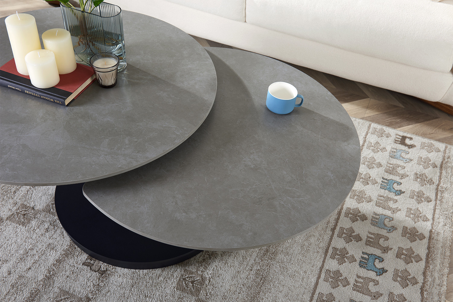 Image 6 for Salontafel Nara Rond Draaibaar Steen Lichtgrijs