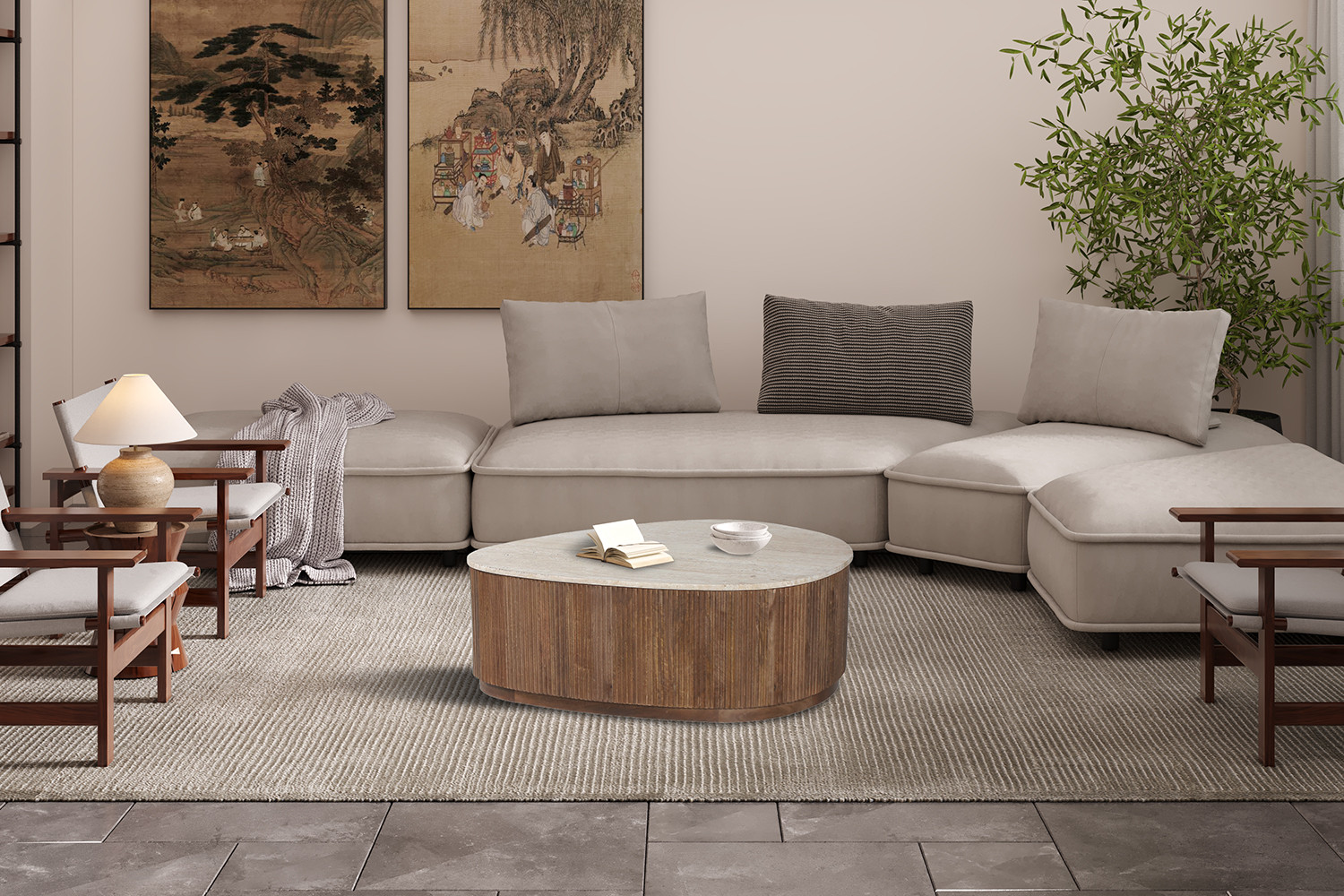 16acd954-bbf3-4db3-824a-e03b906635f2 Image 2 for Salontafel Nolan 100 cm Mango hout met Travertin Beige