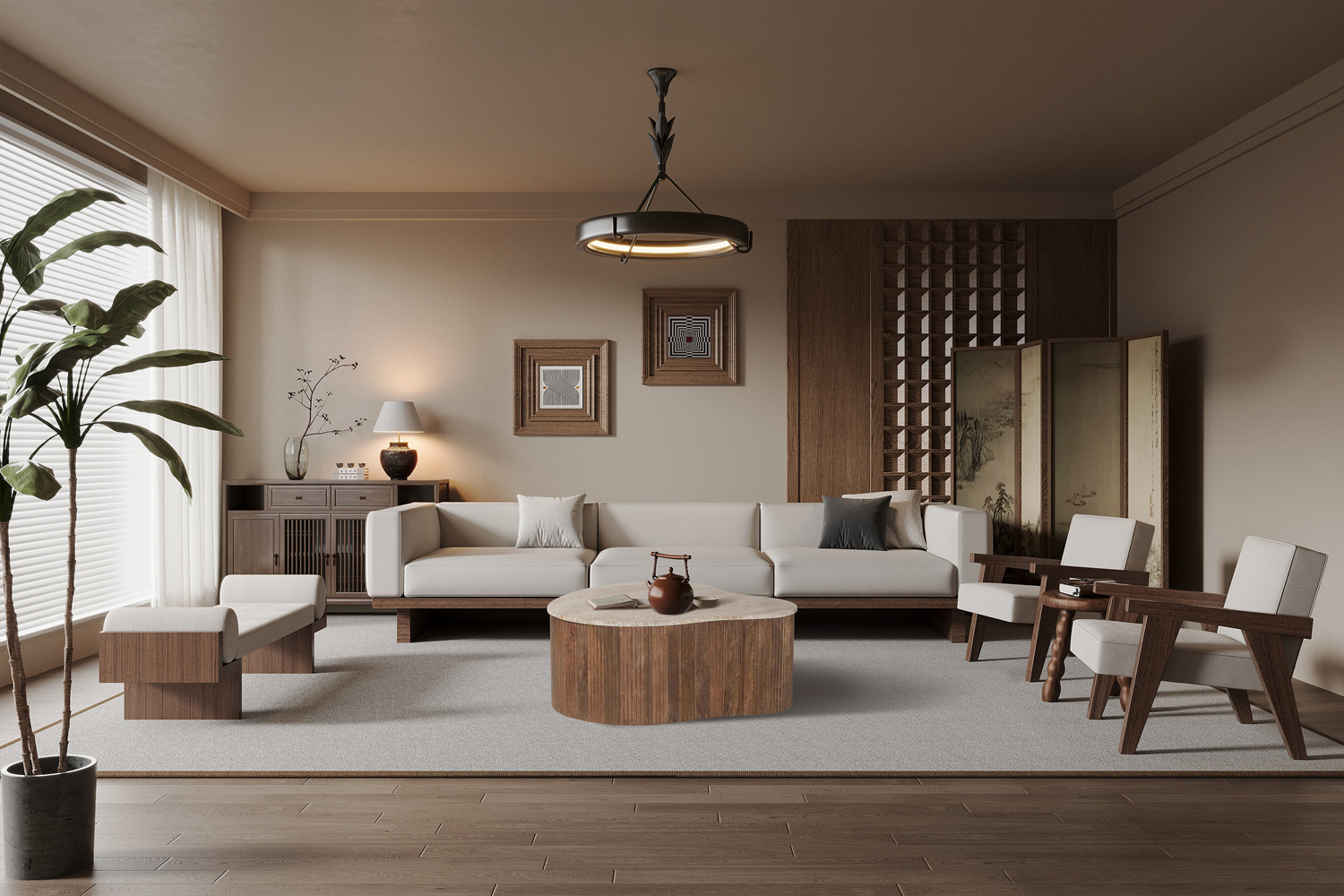 Image 2 for Salontafel Paul 83 cm Mango hout met Travertin Beige