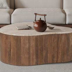 Image 1 for Salontafel Paul 83 cm Mango hout met Travetin Beige