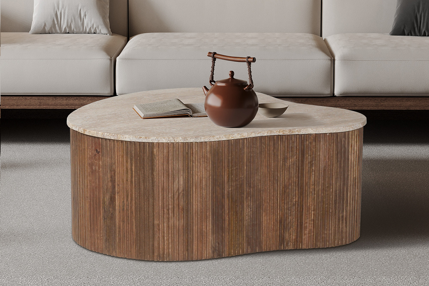 Image 1 for Salontafel Paul 83 cm Mango hout met Travertin Beige