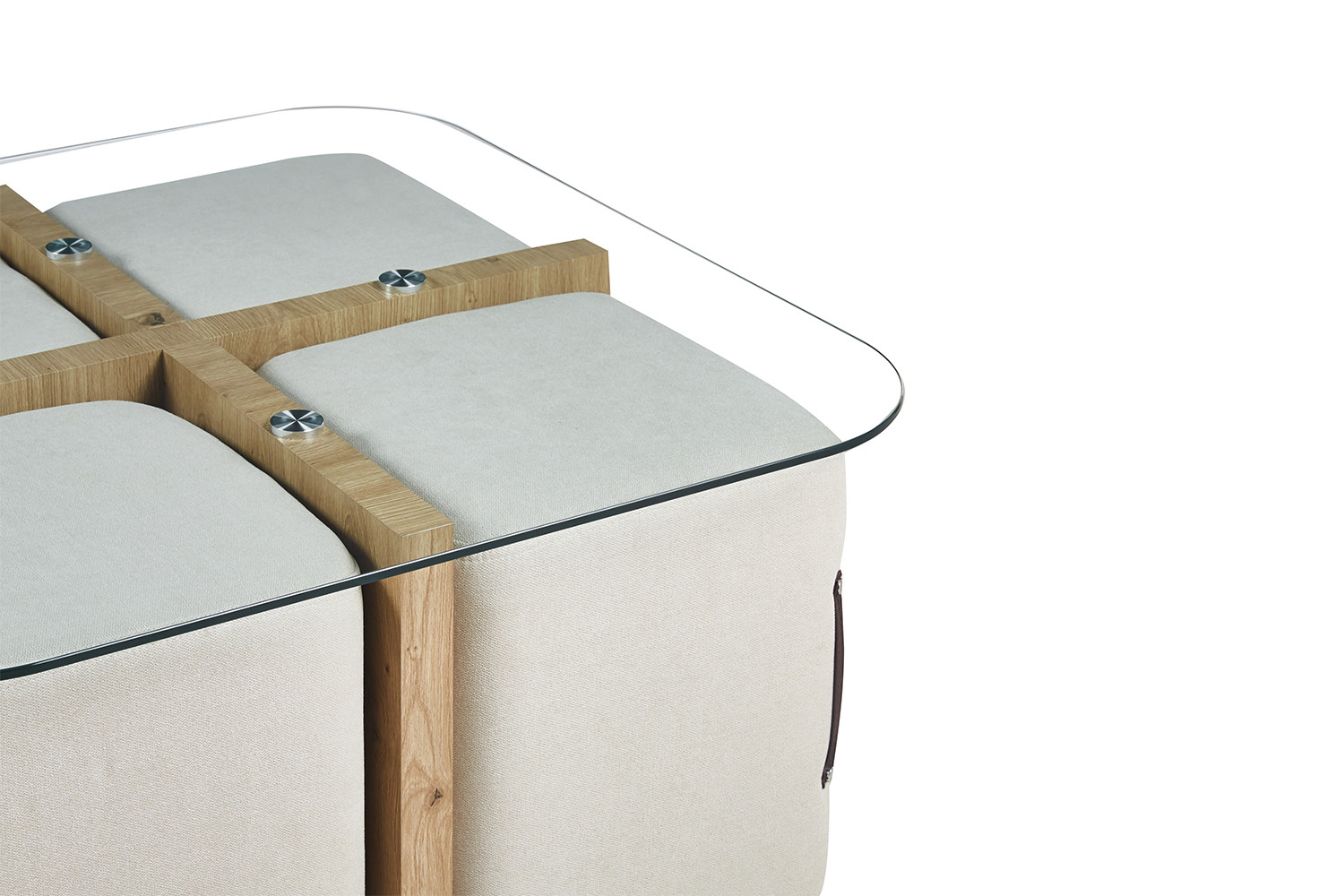 Image 6 for Salontafel Shana met 4 poefs stof Decor Oude eik