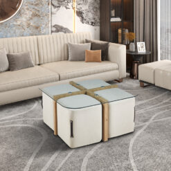 Image 2 for Salontafel Shana met 4 poefs stof Decor Oude eik