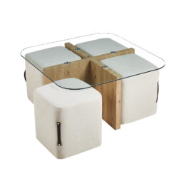 Image 5 for Salontafel Shana met 4 poefs stof Decor Oude eik