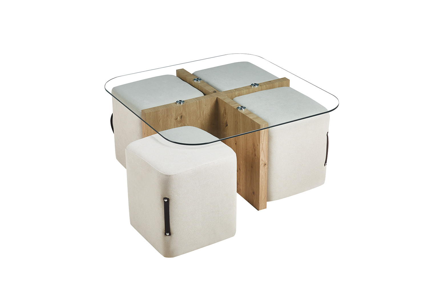 Image 5 for Salontafel Shana met 4 poefs stof Decor Oude eik