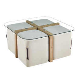 Image 4 for Salontafel Shana met 4 poefs stof Decor Oude eik