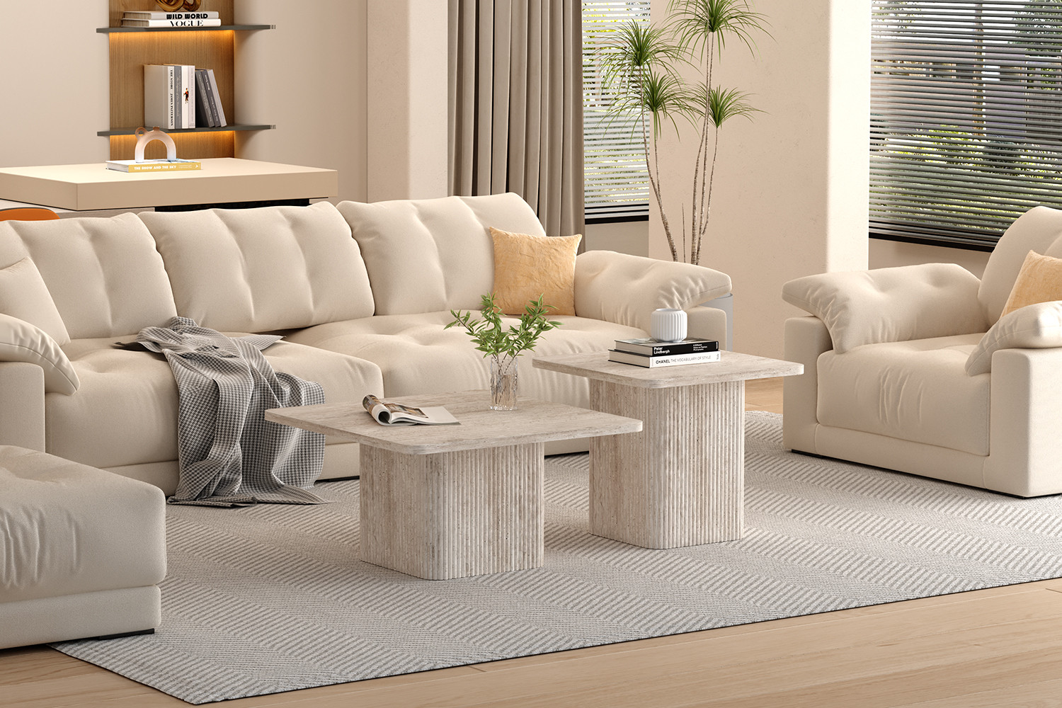 Image 2 for Set van 2 Salontafels Bobby Decor travertin Beige