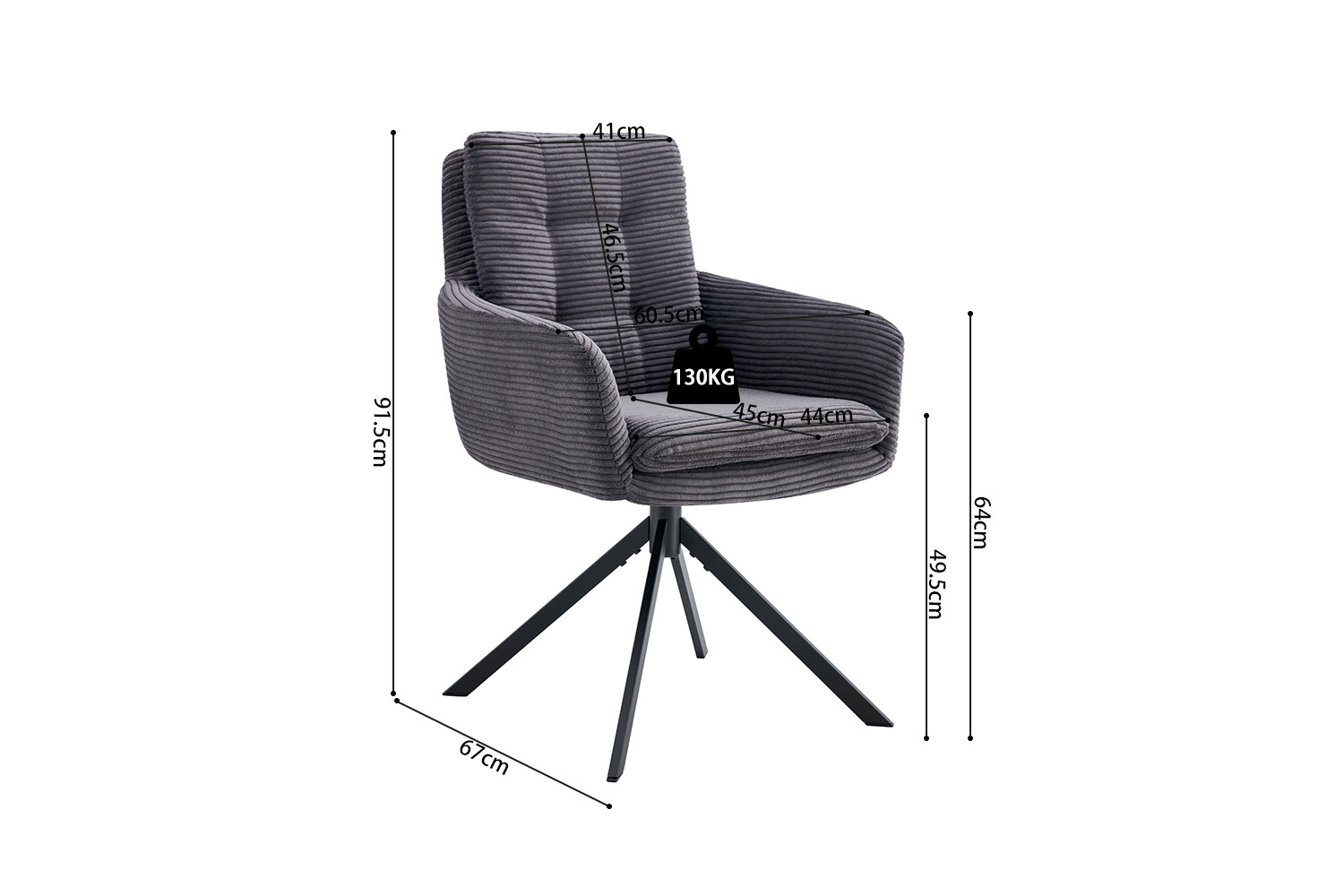 Image 11 for Stoel Luna Draaibaar tot 0 Corduroy Fabb Hyper 16 Grijs