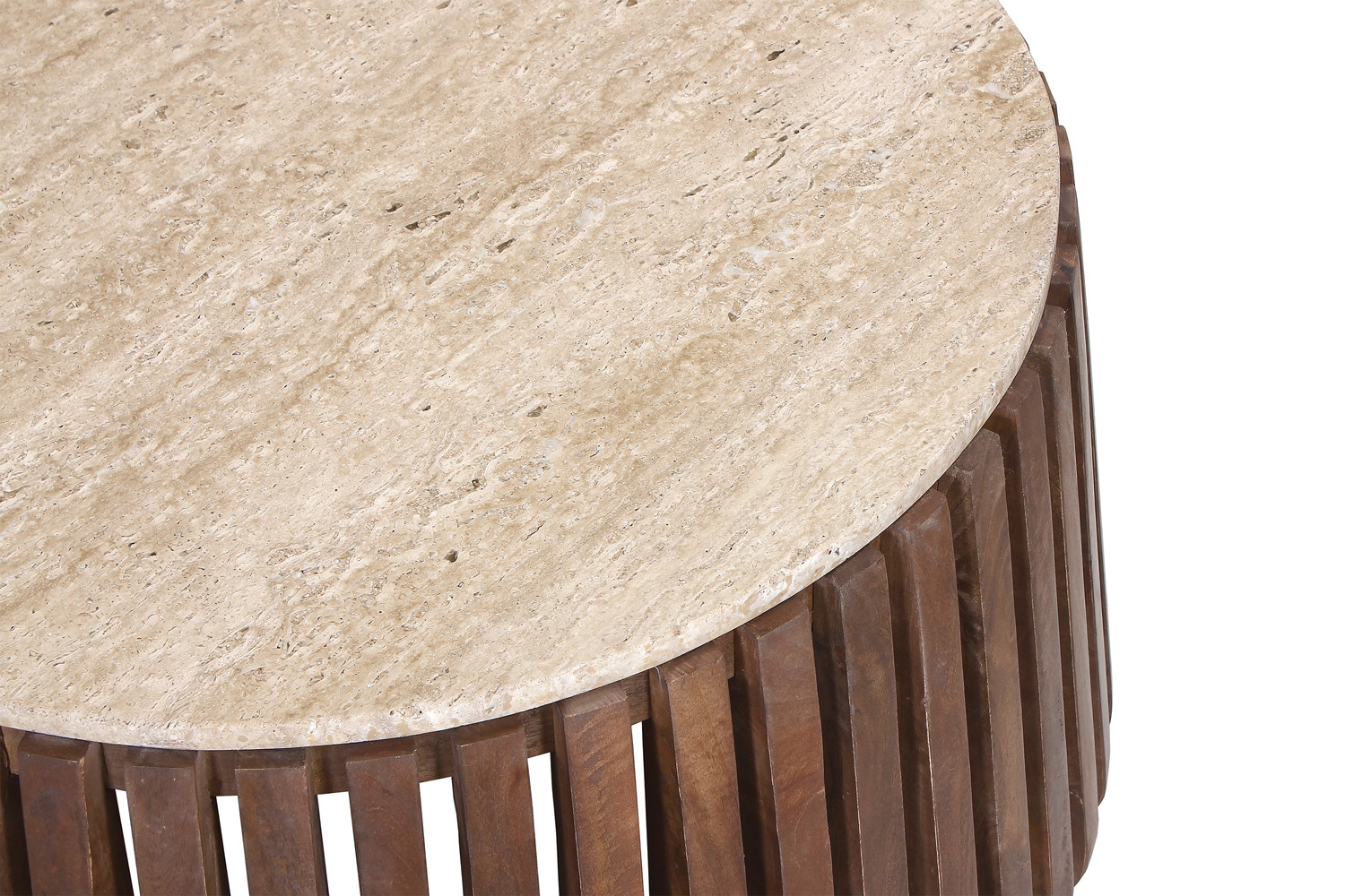 Image 5 for Salontafel Luuk 70 cm Rond Mango hout met Travertin Beige
