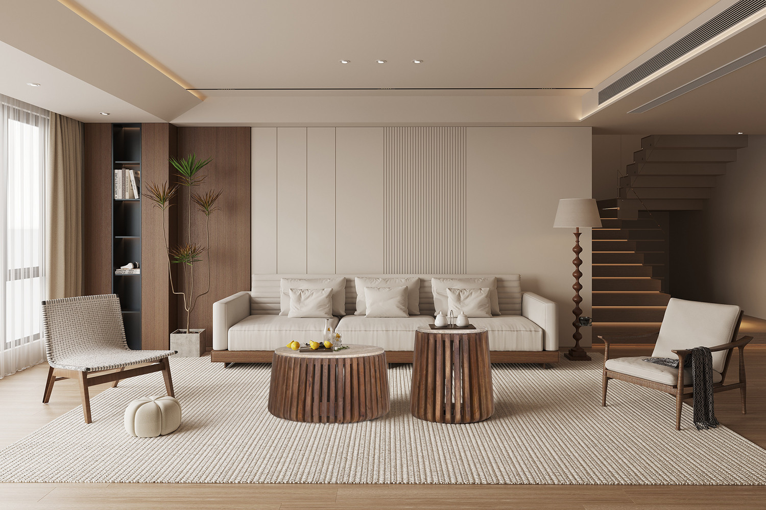 Image 3 for Salontafel Luuk 70 cm Rond Mango hout met Travertin Beige