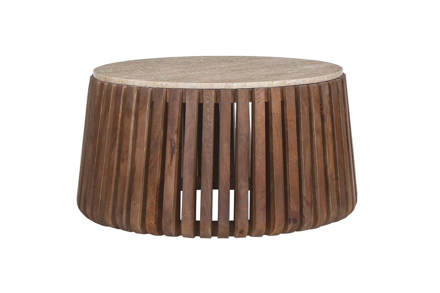Image 4 for Salontafel Luuk 70 cm Rond Mango hout met Travertin Beige
