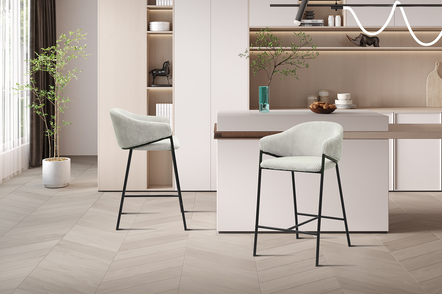 Image 3 for Counterstoel Hugo Corduroy Lichtgrijs