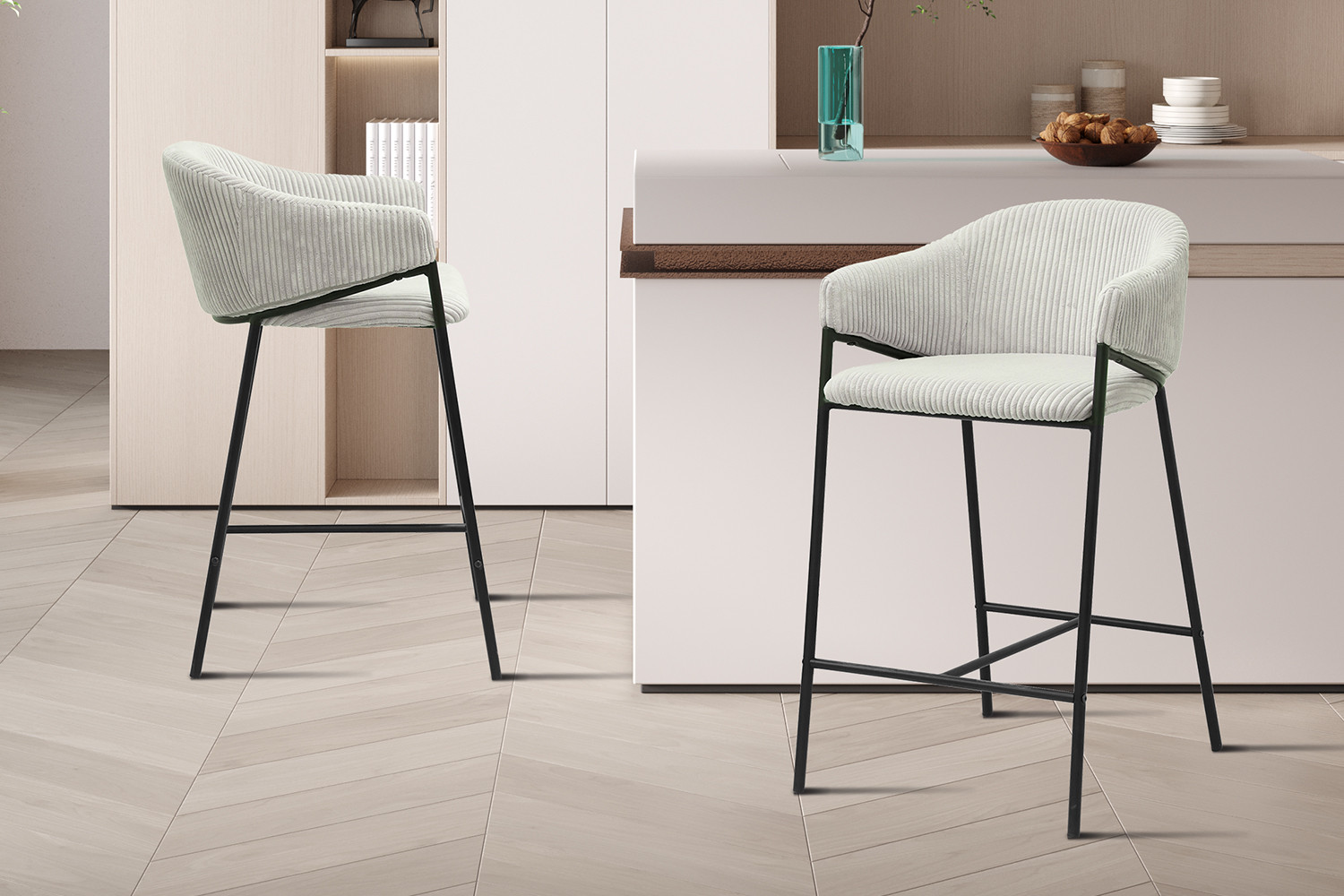 Image 1 for Counterstoel Hugo Corduroy Lichtgrijs