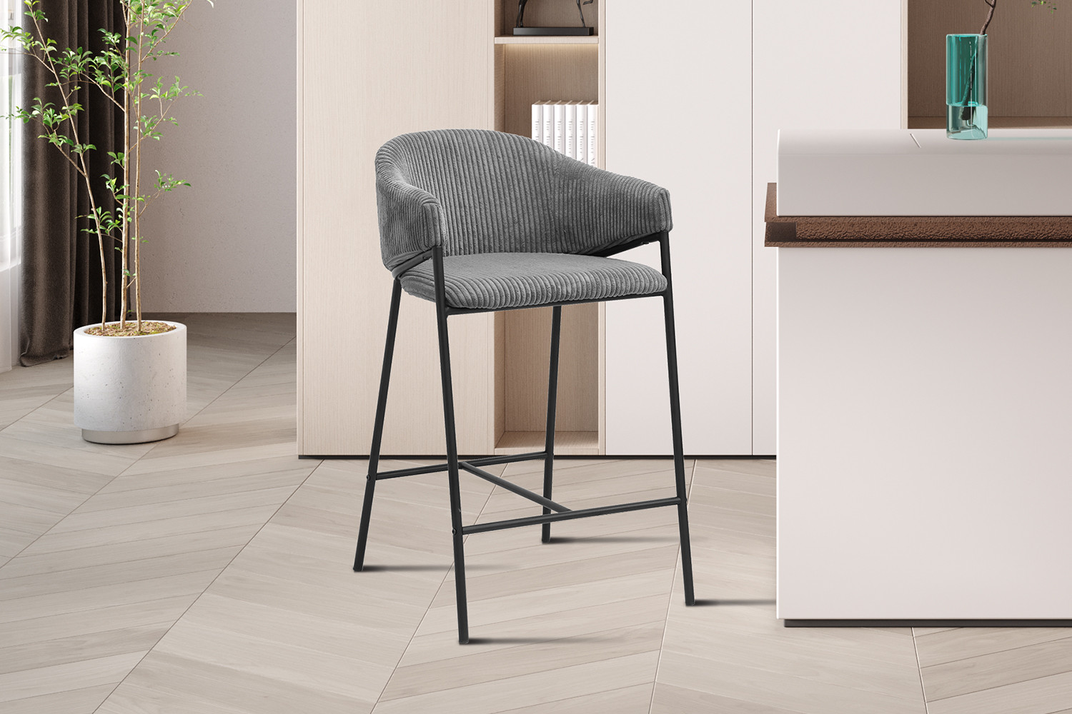 Image 1 for Counterstoel Hugo Corduroy Donkergrijs