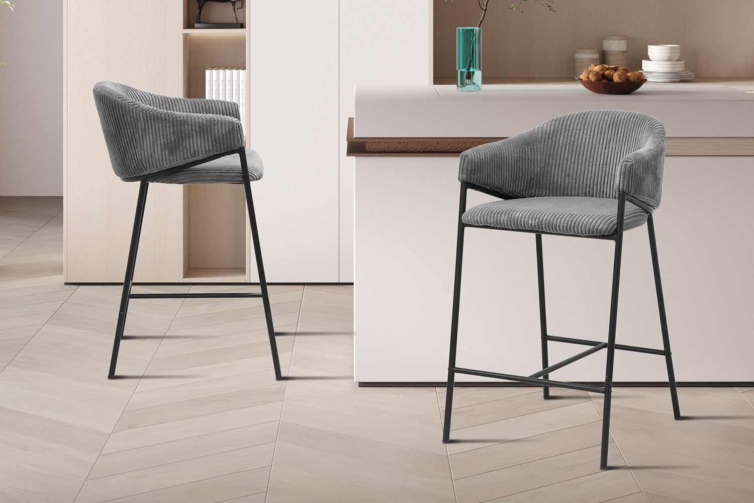 Image 2 for Counterstoel Hugo Corduroy Donkergrijs