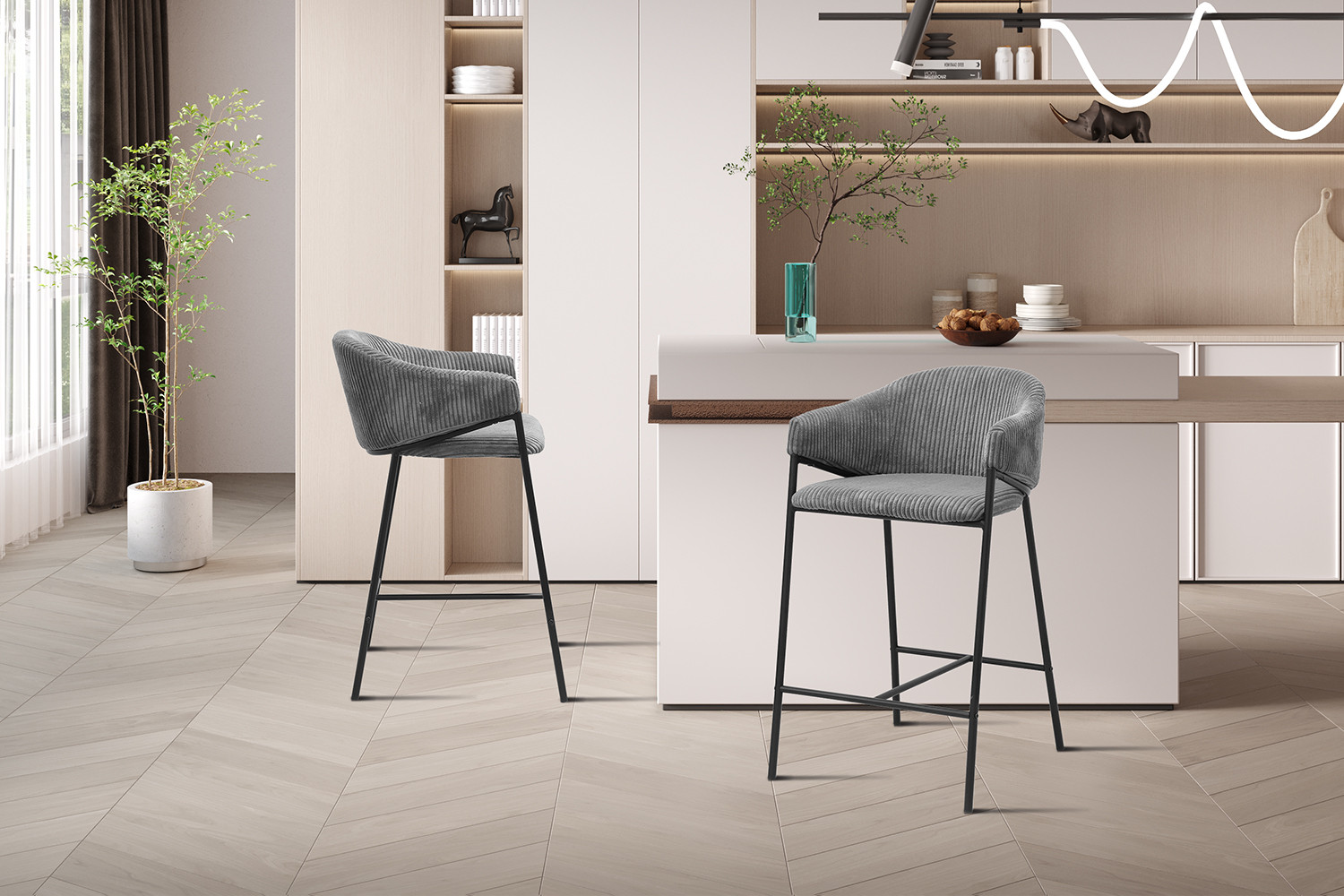 Image 3 for Counterstoel Hugo Corduroy Donkergrijs