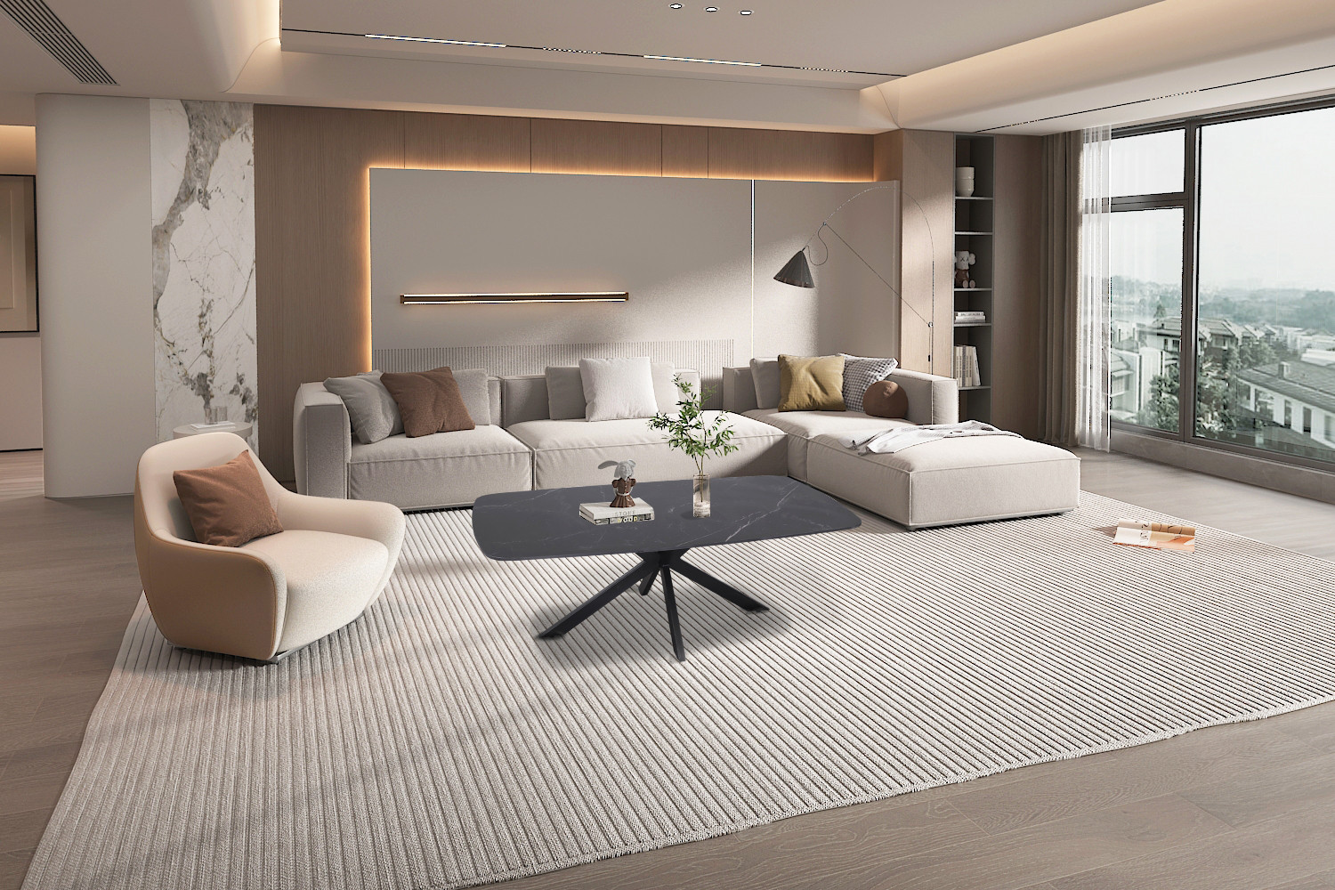 Image 2 for Salontafel Apollo 130 cm Deens Ovaal Steen Zwart