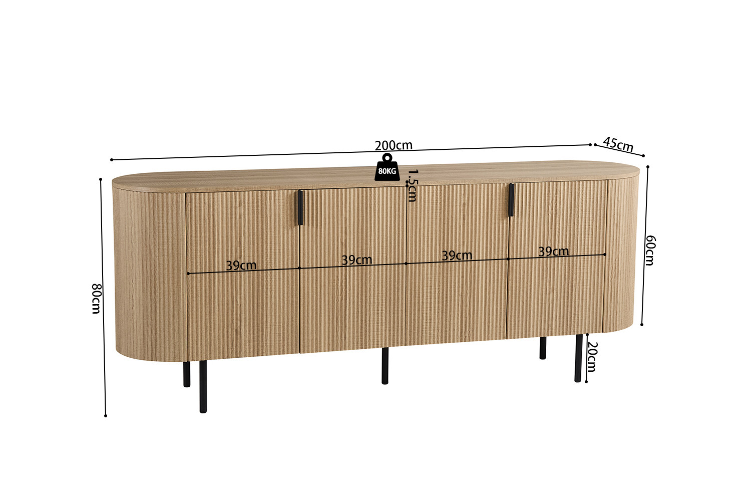 Image 10 for Dressoir Lagos 200 cm Decor Eik Naturel