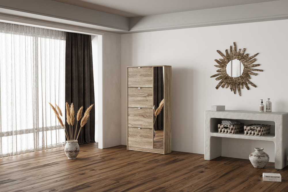 f37b1af3-95b6-4896-bf76-a2b5030bd921 Image 2 for NEW - Schoenenkast Marcel 4 laden en 1 spiegeldeur Decor Sonoma