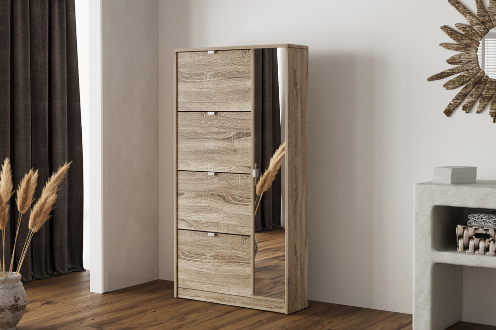 67d49481-a2ef-40d4-94c1-70e44bdfcddc Image 1 for NEW - Schoenenkast Marcel 4 laden en 1 spiegeldeur Decor Sonoma