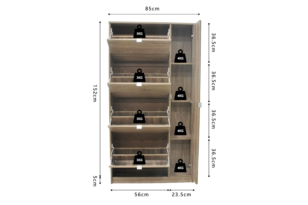 65cd65cd-dbbe-4d0f-99b1-bbe2865fe97b Image 10 for NEW - Schoenenkast Marcel 4 laden en 1 spiegeldeur Decor Sonoma