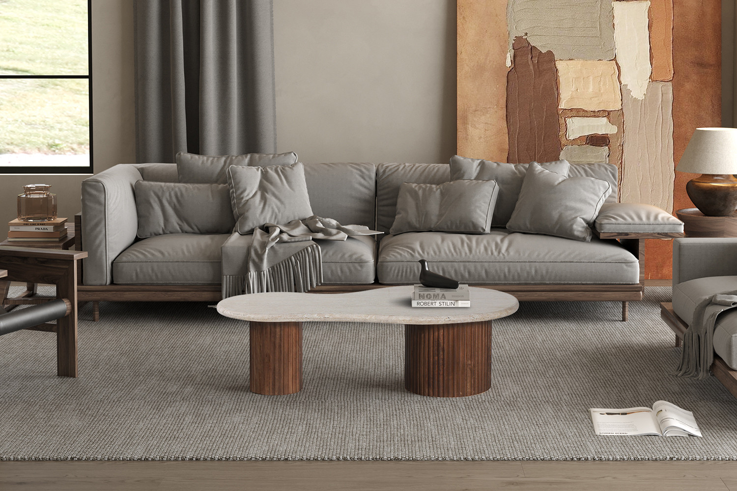 b2233e8b-138d-4129-a3d5-aba4bab9cf04 Image 2 for Salontafel Marlon 120 cm Mango hout met Travertin Beige